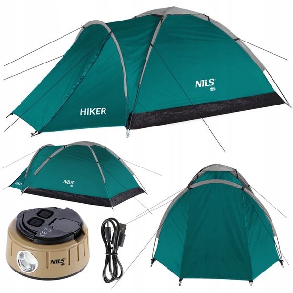 NILS Namiot Turystyczny 2osobowy Wodoodporny + Pokrowiec + Lampa Kempingowa zdjęcie 1