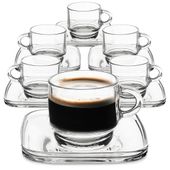 6x Filiżanki Szklane ze Spodkiem do Picia Kawy Espresso Zestaw Filiżanek