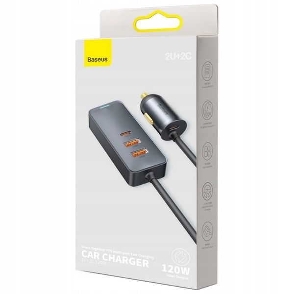 Ładowarka samochodowa Baseus Share Together 2x USB, 2x USB-C, 120W zdjęcie 5