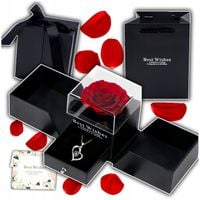 Wieczna Róża W Szkle + Naszyjnik Kocham Cię 100 Języków Prezent Dla Kobiety