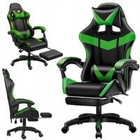 Fotel gamingowy Games zielony/czarny z podnóżkiem krzesło obrotowe poduszki