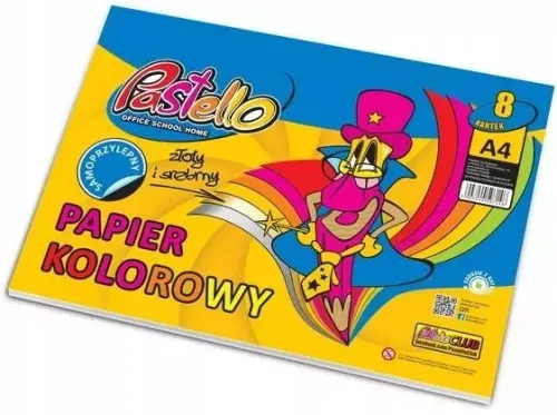 Papier Kolorowy A4 Samoprzylepny Wycinanka 8 Kartek Złoty Srebrny Pastello na Arena.pl
