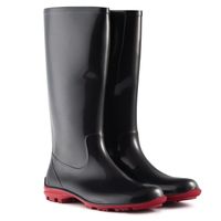 Kalosze Damskie Czarne z Czerwoną Podeszwą WYGODNE Wysokie Spacer Miejskie