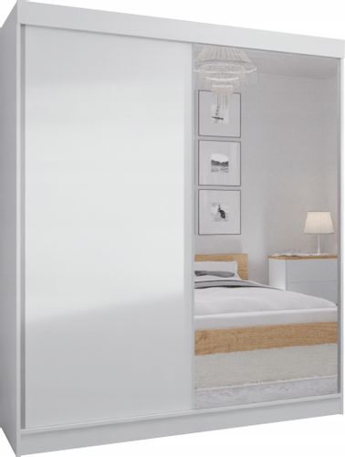 SZAFA PRZESUWNA STANDARD 140 x 205 BIAŁA + LUSTRO na Arena.pl