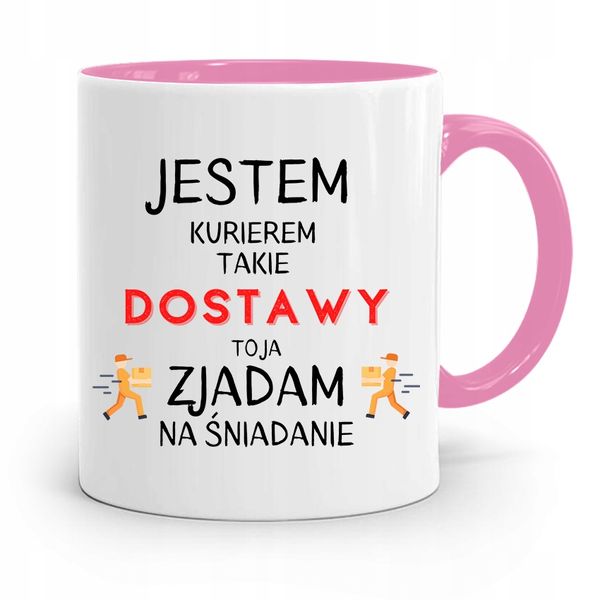 Kubek Różowy Dla Kuriera Jestem Kurierem Prezent Z Nadrukiem Ze Zdjęciem zdjęcie 1