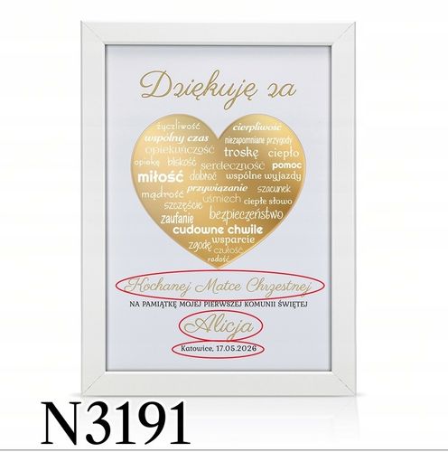 Podziękowania KOMUNIA Św DLA CHRZESTNYCH RAMKA 3D DZIADKÓW PREZENT obraz na Arena.pl