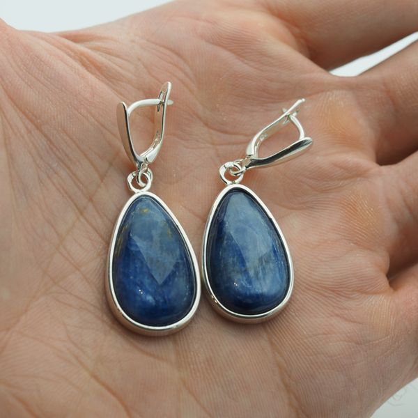 Kolczyki z kyanitami w srebrze - łzy zdjęcie 2