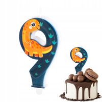 ŚWIECZKA URODZINOWA DINOZAUR DINO CYFERKA 9 ZIELONA NA IMPREZĘ URODZINOWĄ