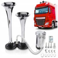 PODWÓJNY KLAKSON FANFARA PNEUMATYCZNA SYGNAŁ TIR 12V KOMPRESOR TRĄBKA GŁOŚN