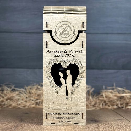 SKRZYNKA NA WINO PREZENT NA ŚLUB DLA PARY MŁODEJ PUDEŁKO Z GRAWEREM WESELE na Arena.pl