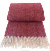 Koc wełniany z frędzlami 150x200 DIAGONAL wełna nowozelandzka bordowy