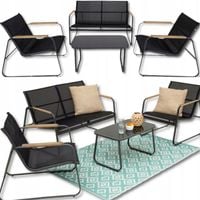 ZESTAW MEBLE OGRODOWE 2x Krzesła Sofa Stolik Fotele na Ogródek Taras CZARNY