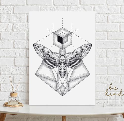 Plakat ćma motyl geometryczny dotwork 21x29,7 cm A4 na Arena.pl