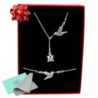 KOMPLET BIŻUTERII SREBRNEJ Z KOLIBRAMI KOLIBER + LITERKA *DO WYBORU 925