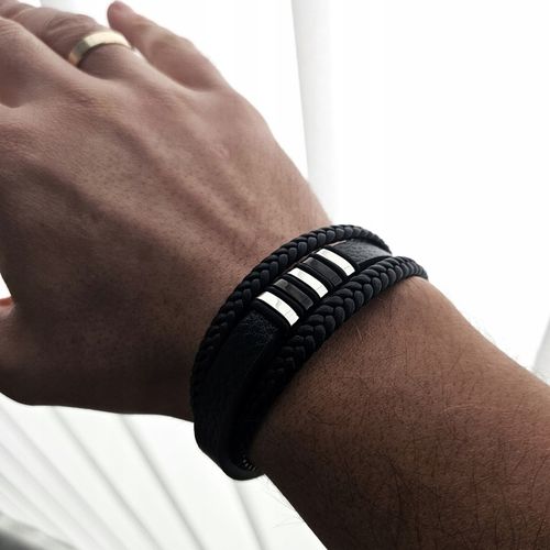 Bransoletka męska SKÓRZANA POTRÓJNA z GRAWEREM GRAWER IMIONA DATY PREZENT na Arena.pl