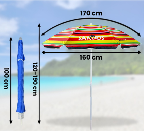 Parasol plażowy ogrodowy w paski z kotwą i filtrem UV na Arena.pl