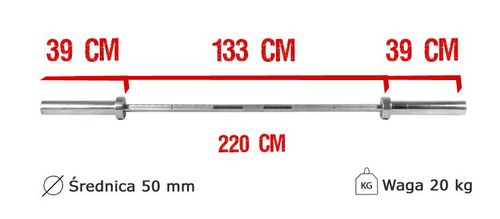 Gryf olimpijski prosty 220 cm 50 mm na Arena.pl
