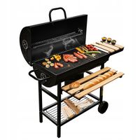 Grill węglowy ogrodowy DUŻY z POKRYWĄ beczkowy z półkami TERMOMETR Mega-M