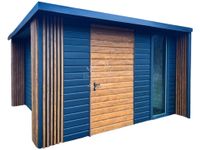 Schowek - Domek ogrodowy PREMIUM 3x3m + wiata 0,5m Antracyt  Drewnopodobny