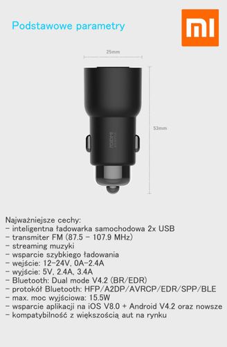 XIAOMI ROIDMI 3S TRANSMITER FM BLUETOOTH 24h PL na Arena.pl