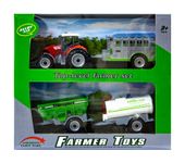 Traktor z wymiennymi  przyczepami czerwony