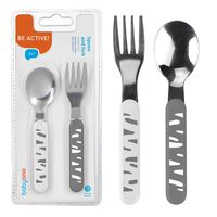 BABYONO Sztućce dla dzieci ze stali szlachetnej szare