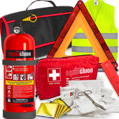 GAŚNICA 2KG Z UCHWYTEM APTECZKA DIN TRÓJKĄT OSTRZEGAWCZY KAMIZELKA TORBA
