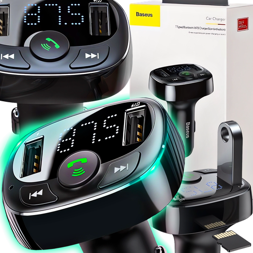 BASEUS TRANSMITER FM BLUETOOTH ŁADOWARKA SAMOCHODOWA MP3 2x USB SD/ TF 3.4A na Arena.pl