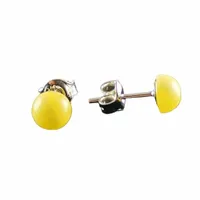 Okrągłe Bursztynowe Srebrne Kolczyki Sztyfty Wkrętki Srebro 925 Mleczne