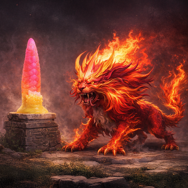 Monster Dildo Flamebeast Ze Stymulatorem Łechtaczki Power Monsters 22,5 Cm zdjęcie 2