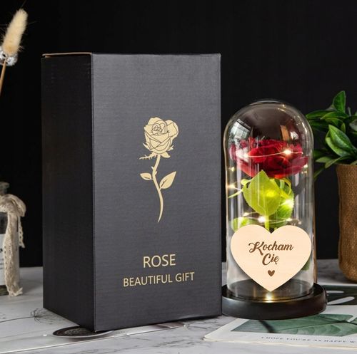 WIECZNA RÓŻA W SZKLE LED PREZENT NA DZIEŃ BABCI KOBIET WALENTYNKI GRAWER na Arena.pl