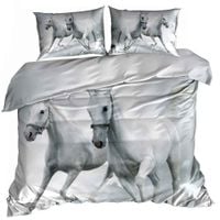 Pościel 3D bawełna satyna 200x220cm BIAŁE KONIE