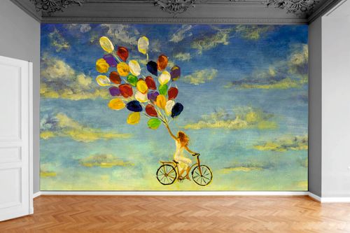 Fototapeta KOBIETA Z BALONAMI ROWEREM 200x130 na Arena.pl