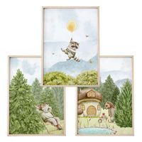ZESTAW 3 szt. Plakaty Obrazki do Pokoju Dziecięcego ZWIERZĘTA LEŚNE A3