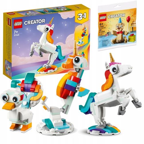 LEGO Creator 3w1 Magiczny jednorożec 31140 + Urodzinowy niedźwiedź 30582 na Arena.pl