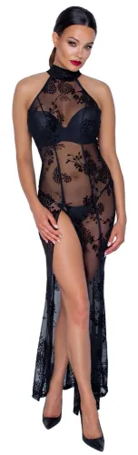 noir sukienka maxi czarna kwiatowy wzor prześwitująca s na Arena.pl