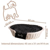 Poppy OWALNE WYBIELANE WIKLINOWE LEGOWISKO DLA ZWIERZĄT Z IMIENIEM KOSZ DLA PSA 60x43 H16 / ROZMIAR WEWNĘTRZNY 45X31 H14 CM uniwersalny