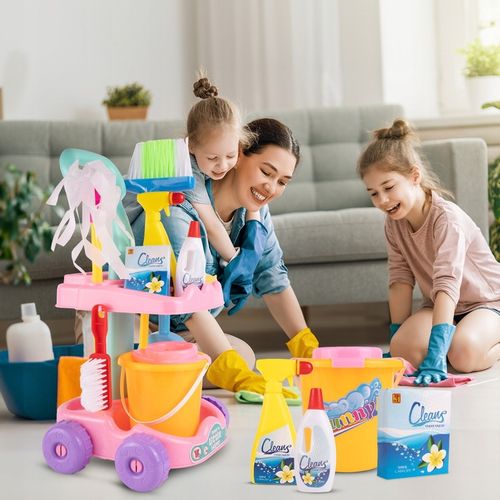 ZESTAW SPRZĄTAJĄCY DO SPRZĄTANIA NA WÓZKU DLA DZIECI WIADERKO MOP ZMIOTKA na Arena.pl