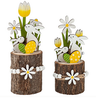 Dekoracja wielkanocna zestaw figurka króliczki drewno ozdoba