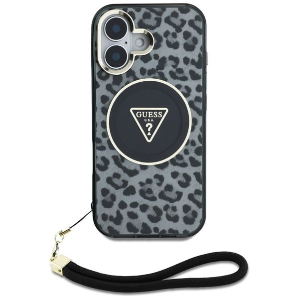 Etui Guess HC IML Leopard Triangle Cord Strap do iPhone 16 MagSafe czarny zdjęcie 2