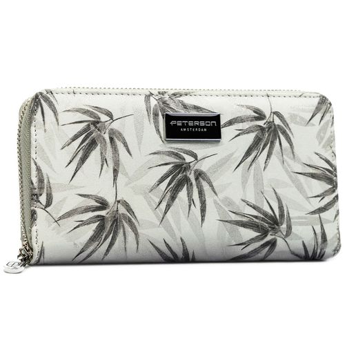 szary portfel damski w typie piórnika w roślinny wzór, wykonany na Arena.pl