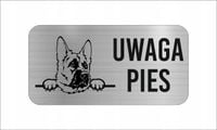 GRAWER Tabliczka nierdzewna laminat 20x10 UWAGA PIES OWCZAREK NIEMIECKI