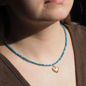 Naszyjnik z sercem młotkowanym - Apatyt fasetowany i srebro złocone