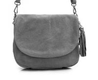 VERA PELLE torebka zamszowa listonoszka chlebak z paskiem V225 c.szara