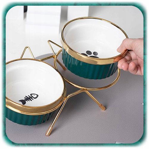 ZESTAW 2SZT MISKA DLA KOTA PSA PODWÓJNA CERAMICZNA NA STOJAKU Miski 2x300ml na Arena.pl