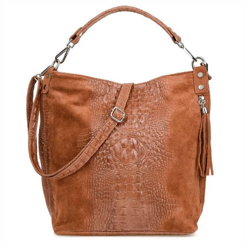 VERA PELLE torebka zamszowa worek kroko z paskiem na ramię V476 brązowa na Arena.pl