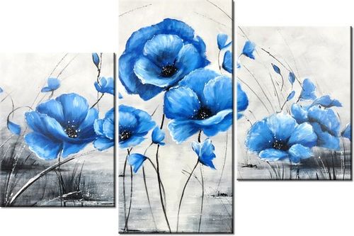 60 90CM OBRAZ 3 ELEM NIEBIESKIE MAKI ŚCIENNY DRUK PŁÓTNO na Arena.pl
