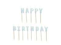 Świeczki na tort napis Happy Birthday, niebieski błękitny