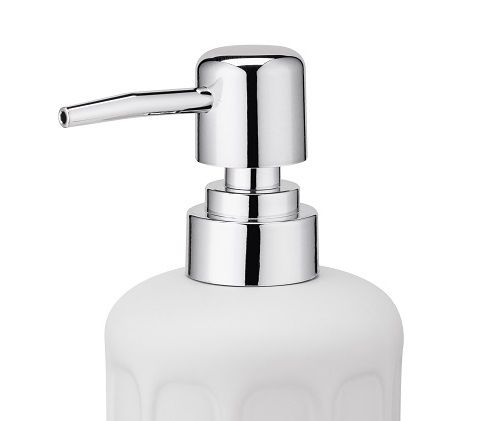 Dozownik do mydła z pompką LINO ceramiczny biały matowy tłoczony ryflowany na Arena.pl
