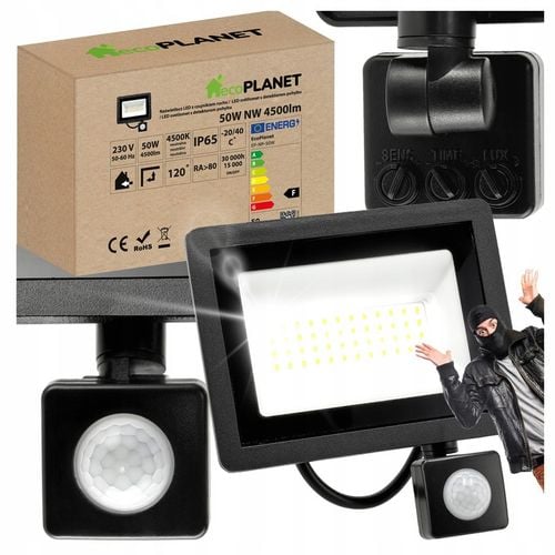 Halogen LED 50W 4500lm Lampa z Czujnik Ruchu Zmierzchu Naświetlacz na Arena.pl